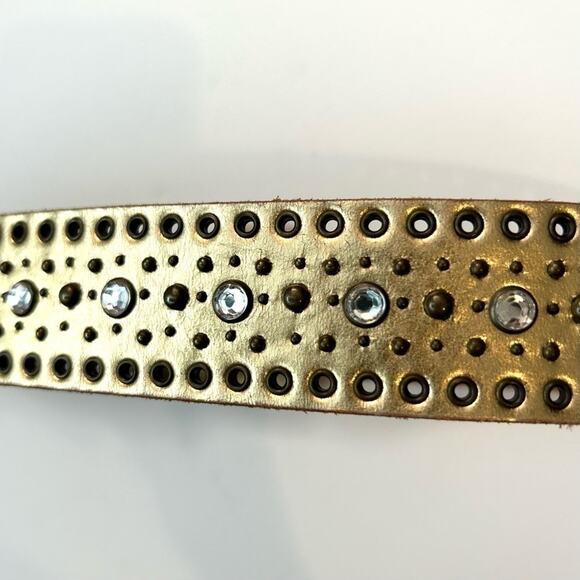 Fossil Gold Metallic Leather Belt, Studded with Rhinestones and Grommets, Size S - Picture 8 of 16